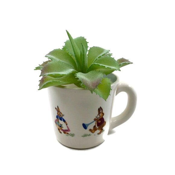 Vintage Ceramic Baby Mug with Bunny Rabbits, Nursery Babies Room Decor - Picture 4 of 9